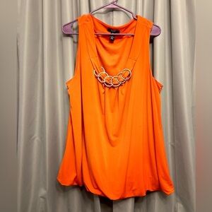👻 Macys Alfani 3x Sleeveless Blouse with Chain Detail orange with balloon hem
